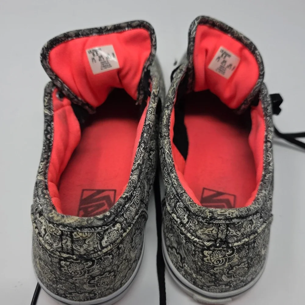 Vans Authentic Sneakers Womens 9.5 Grey Paisley Canvas Low Top Grey Pink